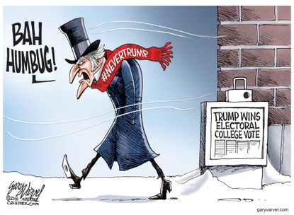 Political cartoon U.S. Christmas Scrooge Trump Electoral College win
