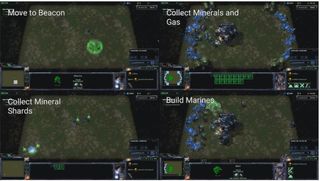 AI agents playing StarCraft II mini-games