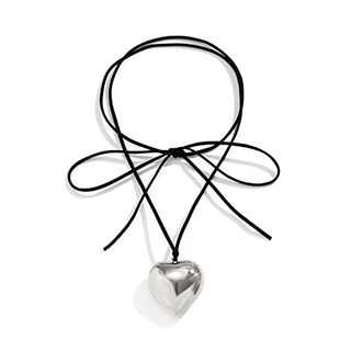 Yuraoer Chunky Puffy Heart Choker Necklace - Big Heart Pendant Adjustable Velvet Chain Heart Necklaces for Women Teen Girls Y2k Trendy Jewelry Accessories (silver Plated)