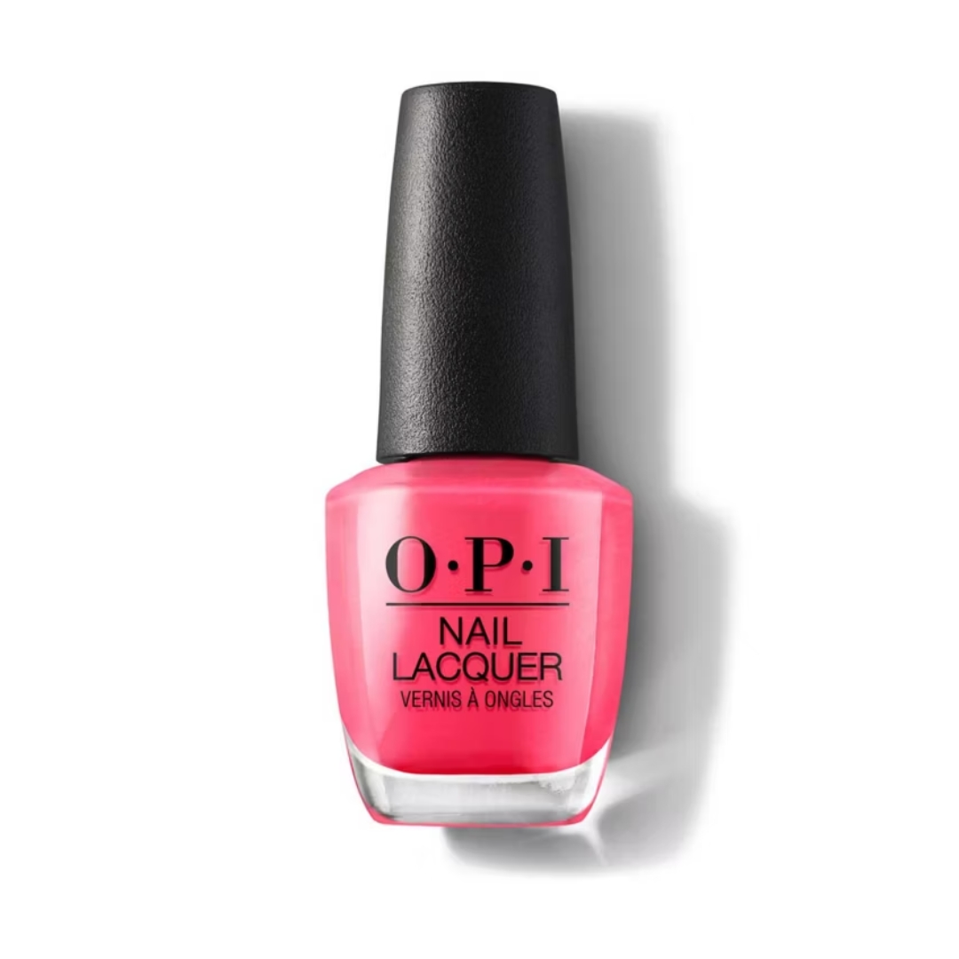 A product shot of the OPI nail polish in Strawberry Margarita, on a white background