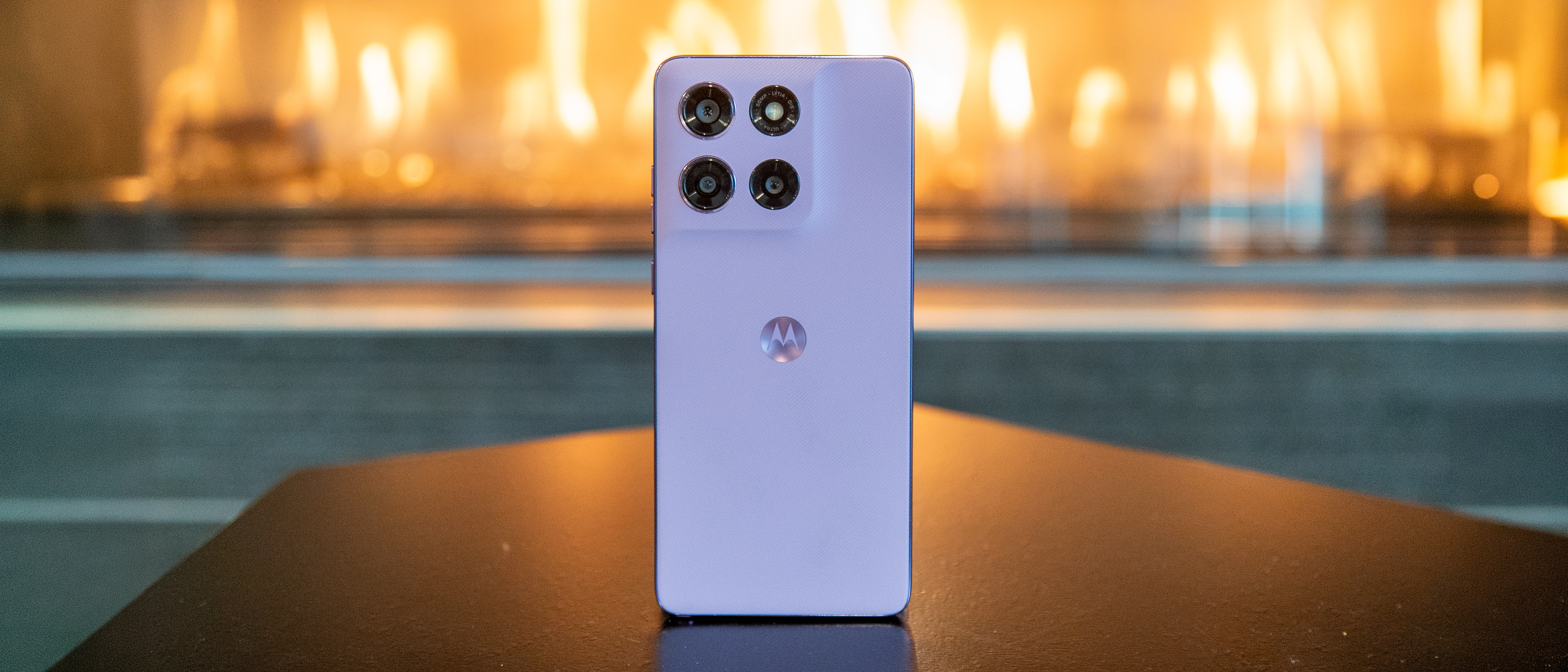 Moto G Stylus 2026 in front of a fire place