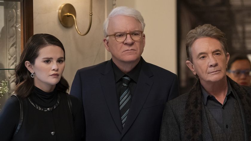 Mabel, Charles and Oliver at funeral wake in Only Murders in the Building premiere