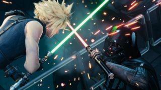 Promotional screenshot of Cloud fighting Darth Vader in a modded version of Final Fantasy VII Remake