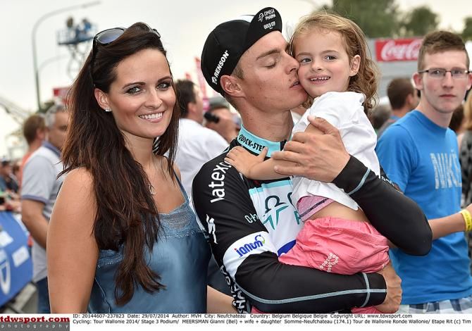 Gianni Meersman gets a visit from his wife and child