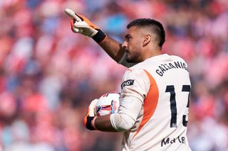 GIRONA, SPAIN - OCTOBER 06: Paulo Gazzaniga of Girona FC celebrates after saving a penalt during the LaLiga EA Sports match between Girona FC and Athletic Club at Montilivi Stadium on October 06, 2024 in Girona, Spain. (Photo by Pedro Salado/Getty Images) Tottenham Hotspur