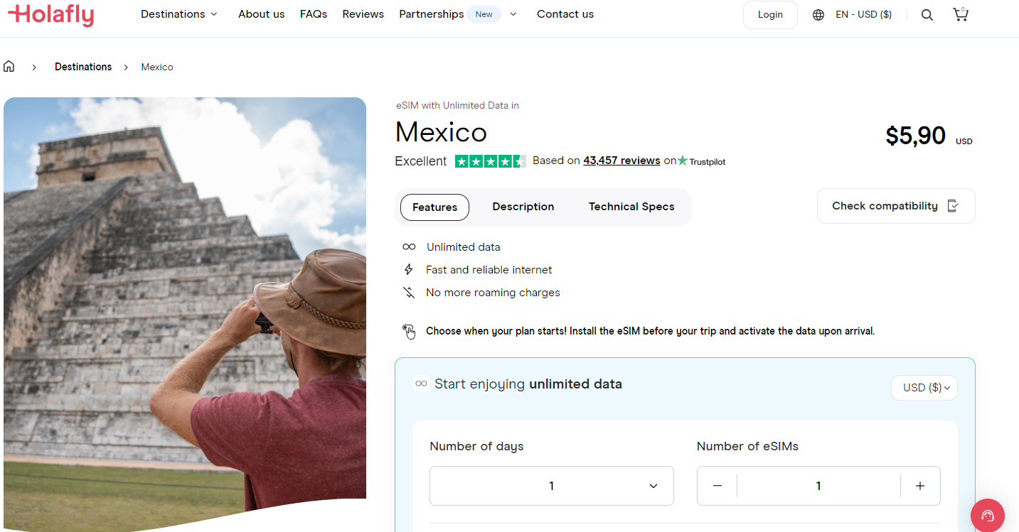 Holafly Mexico landing page