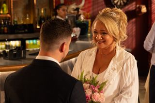 Joel Dexter and Leela Lomax get ready to tie the knot in Hollyoaks. 