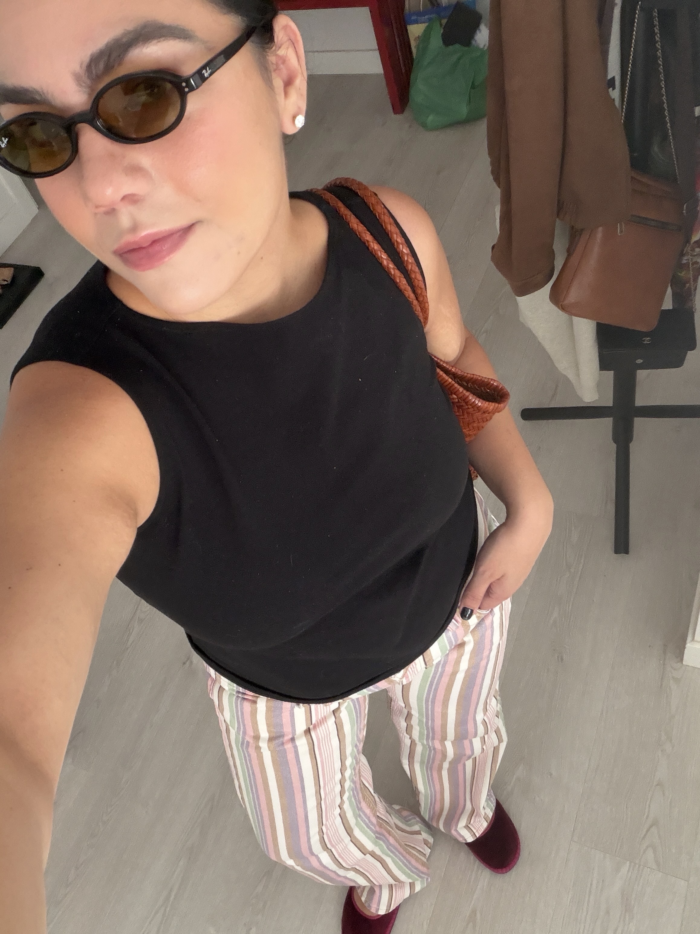 Who What Wear editor Ana Escalante wears Zara striped jeans.
