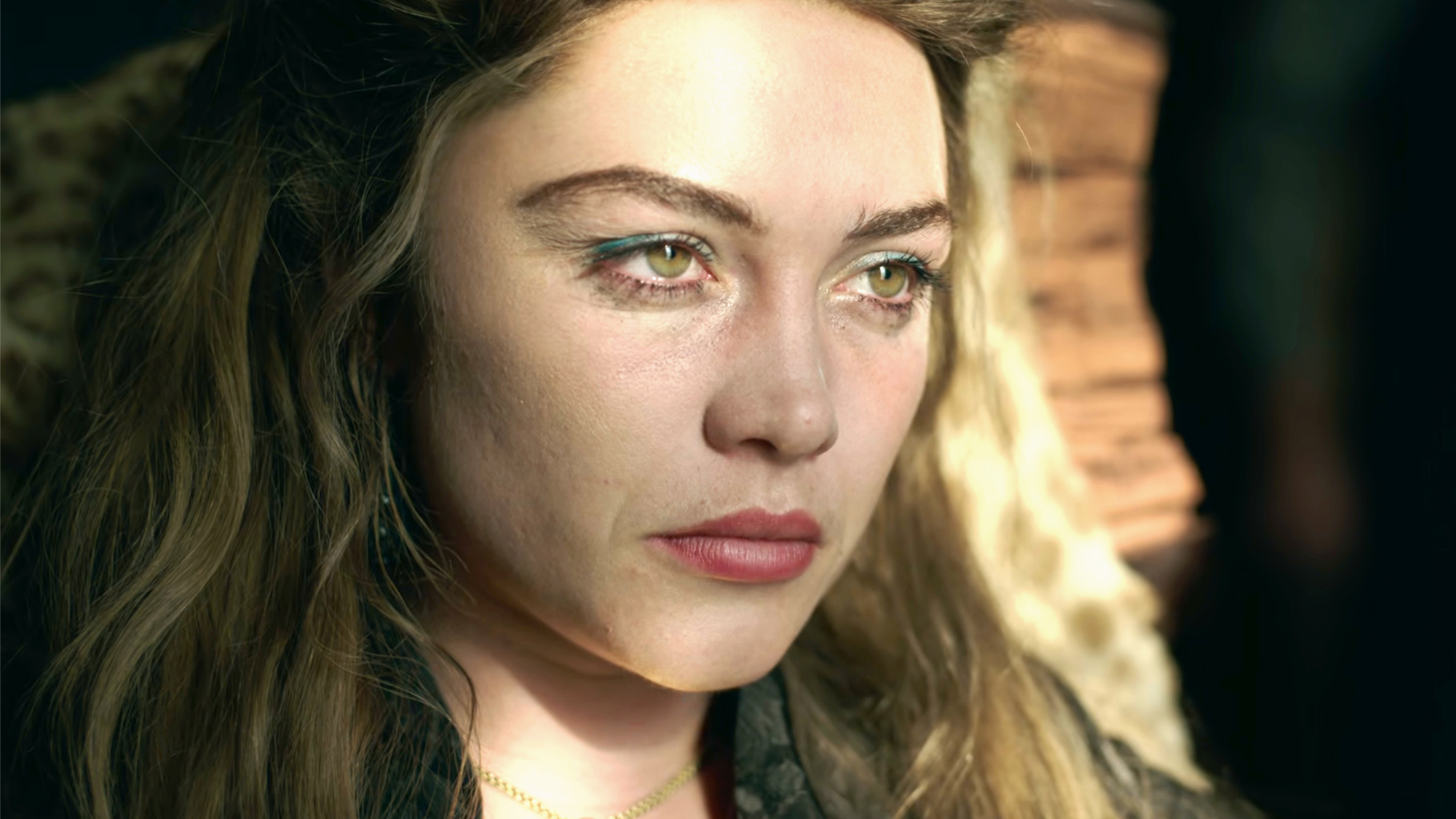 Florence Pugh, all in black, hair back in Netflix's East of Eden (2026).