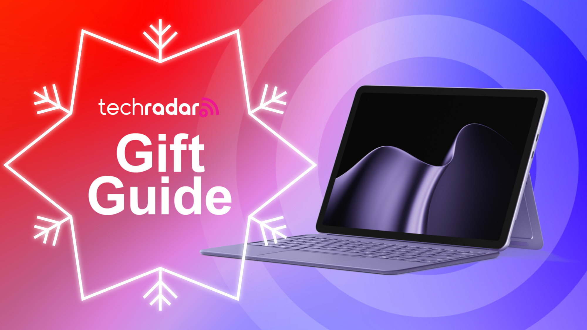 Microsoft Surface Pro on multicolored background with target, plus techradar gift guide text overlay