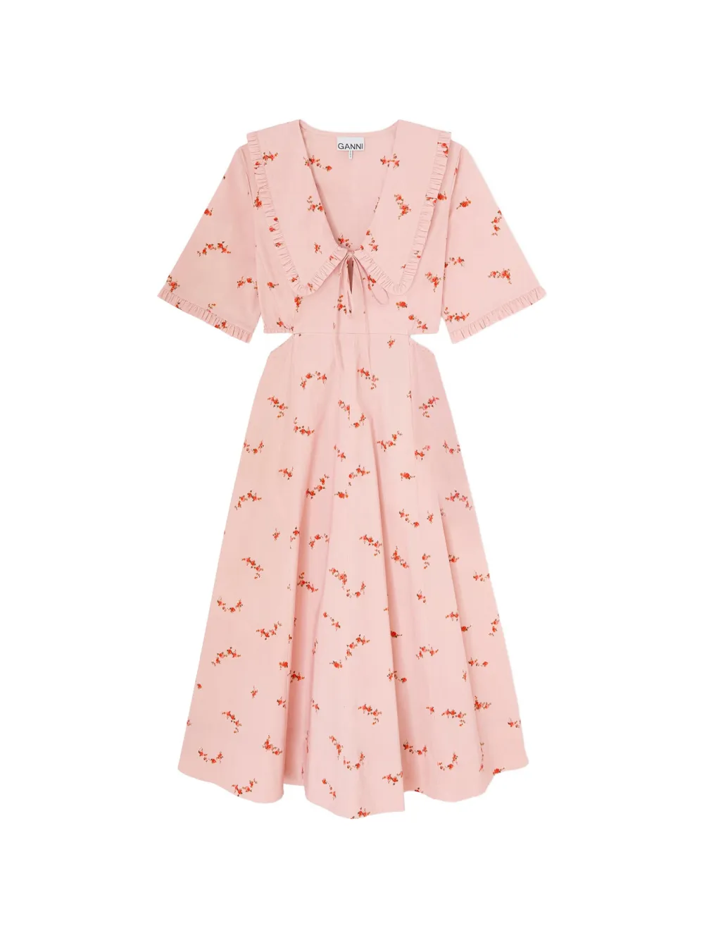Ganni Floral-Print Cut-Out Midi Dress | 34