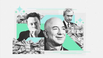 Photo composite of Jeff Bezos, Elon Musk and Bernard Arnault