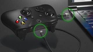 Xbox Wireless Controller connected via cable