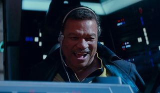 Star Wars: The Rise of Skywalker Lando giddy at the Falcon's controls
