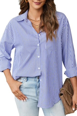 Wataxii Striped Button-Down Shirt