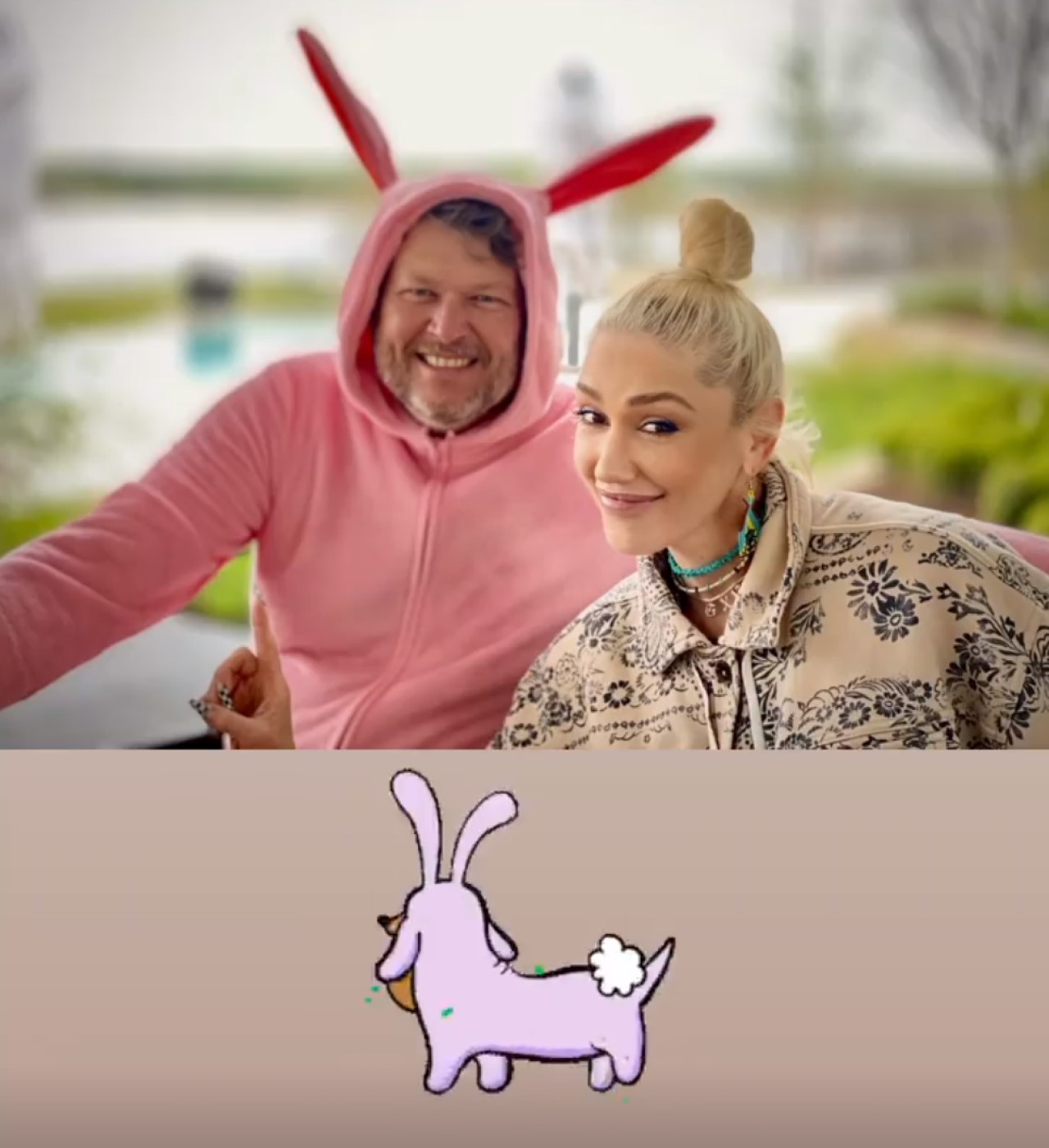 Gwen Stefani and Blake Shelton in pink bunny costume