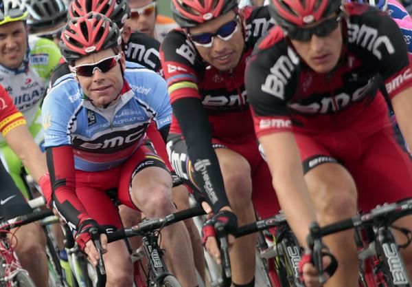 Race leader Cadel Evans (BMC) at ease in the peloton.