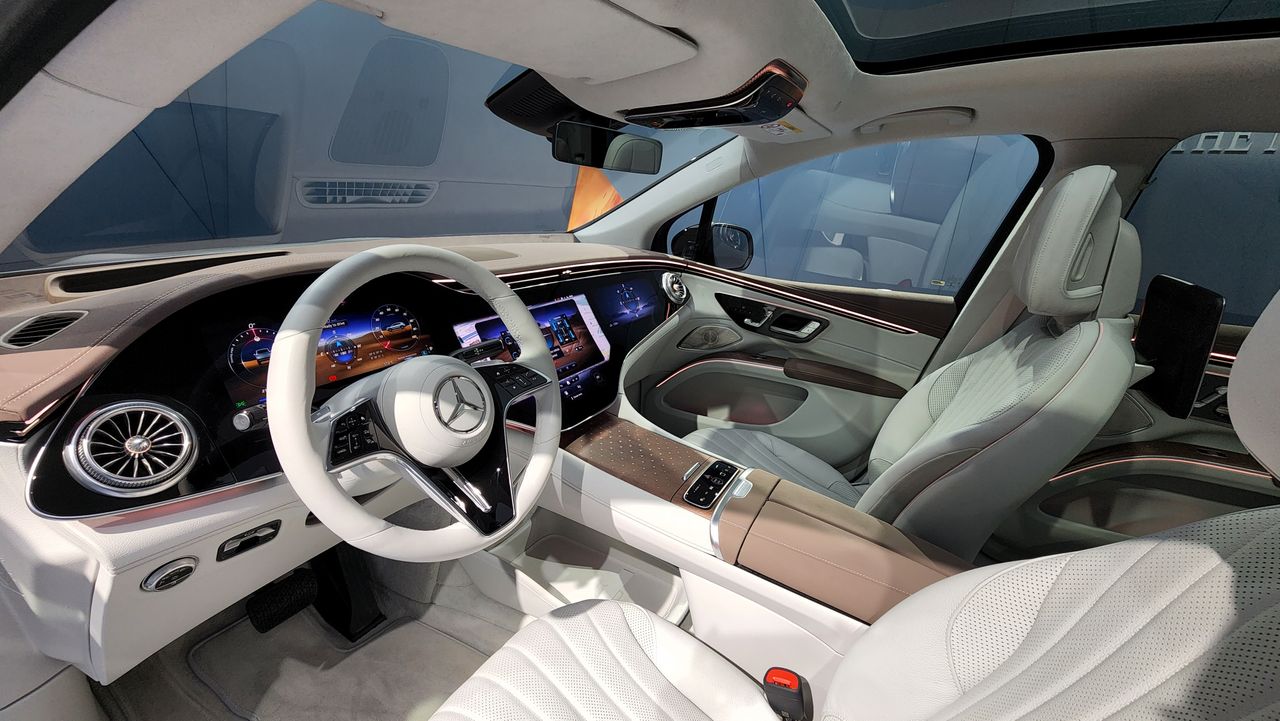 View inside car from open driver's door