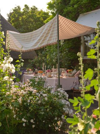 Susie Watson garden party idea with fabric awning
