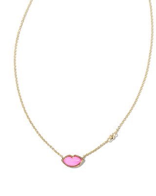 Lips Gold Pendant Necklace in Hot Pink Mother-Of-Pearl