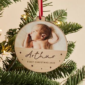 Baby's First Christmas Wooden Photo Bauble