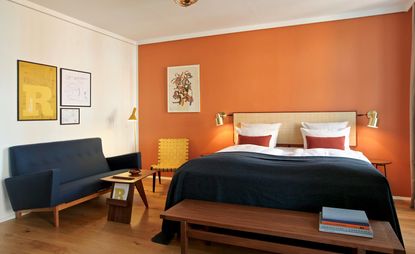 A bedroom area at Copenhagen's Hotel Alexandra,