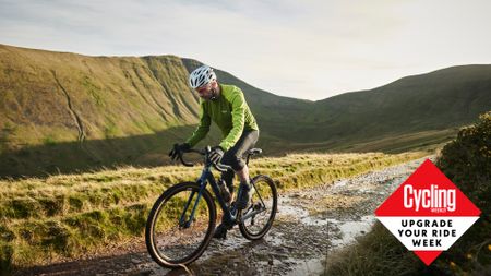 Image shows a person riding a gravel bike