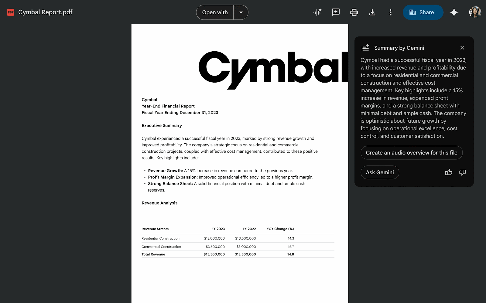 Audio overviews button in Google Drive on the web