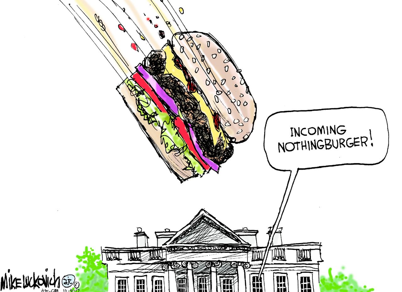 Political cartoon U.S. Russia nothingburger Paul Manafort indictment