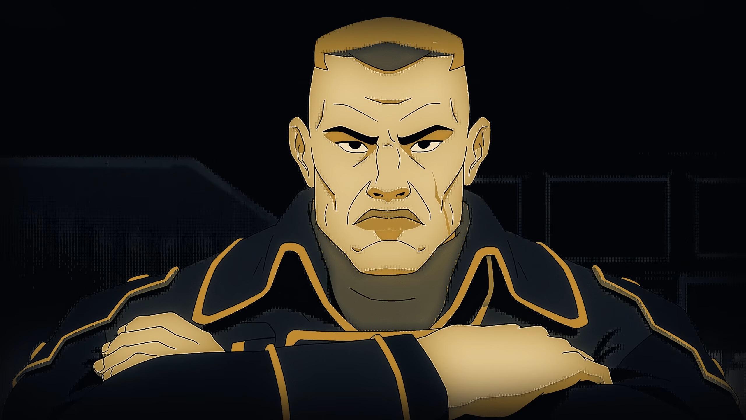 Starfield screenshot of animated series The Settled Systems showing grimacing soldier
