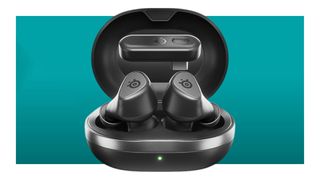 Steelseries Arctis GameBuds on a blue background