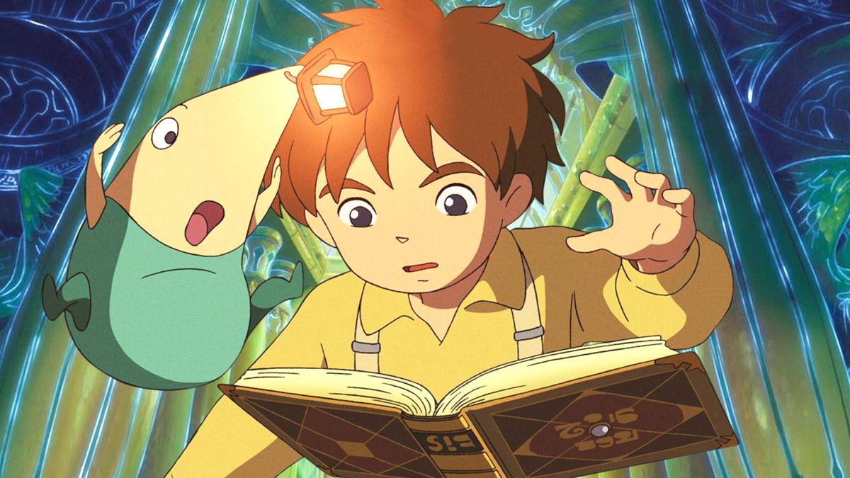 Best anime games: Oliver and Drippy looking at a book during the game Ni No Kuni: Wrath of the White Witch.