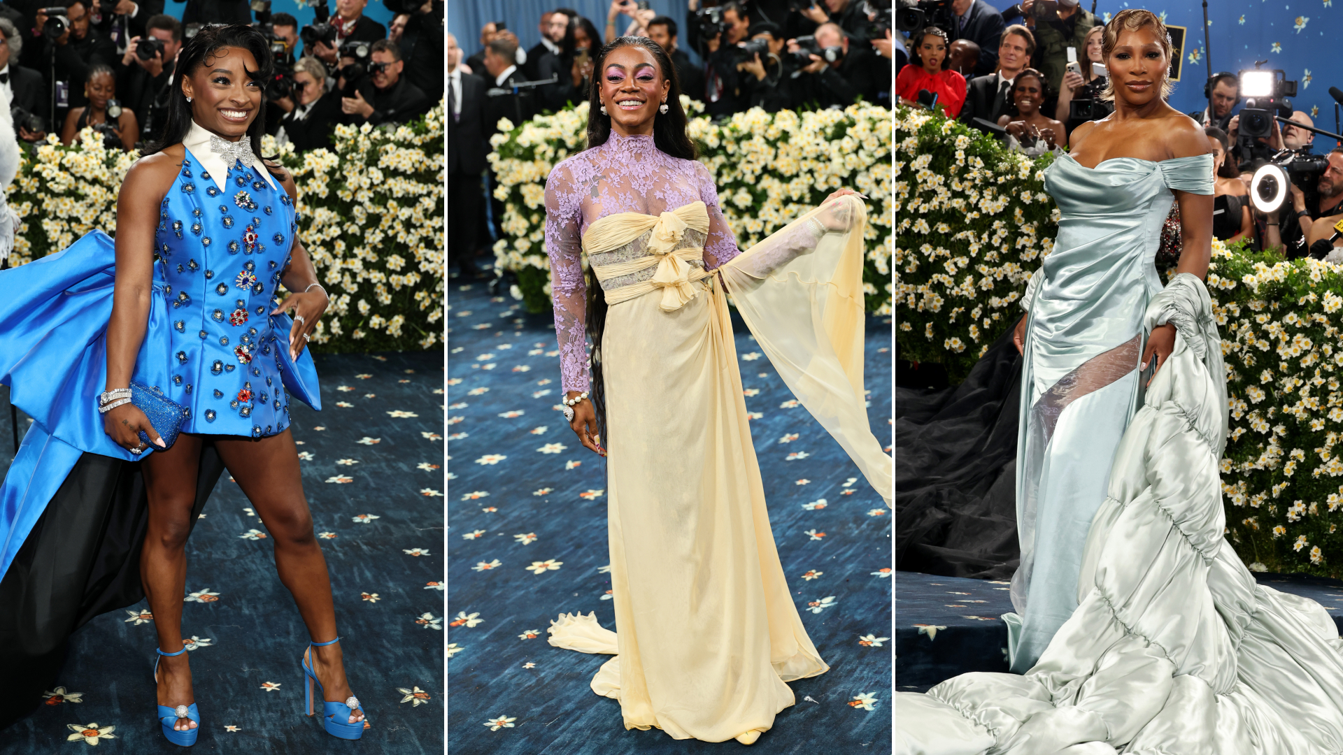 Simone Biles, Sha'Carri Richardson, and Serena Williams at the 2025 Met gala