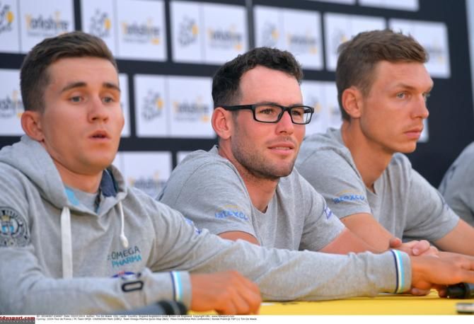 Mark Cavendish awaits a question from the press