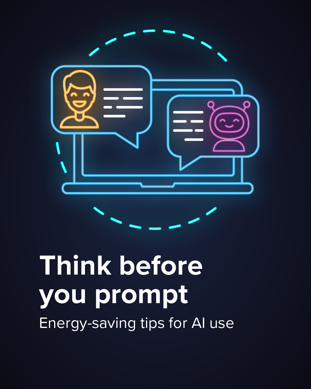 Five cards that each have a tip of how to save energy when using an AI chatbot.
