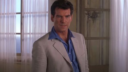 Pierce Brosnan stands defiantly in The World Is Not Enough.