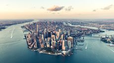 Lower Manhattan, surrounded by water