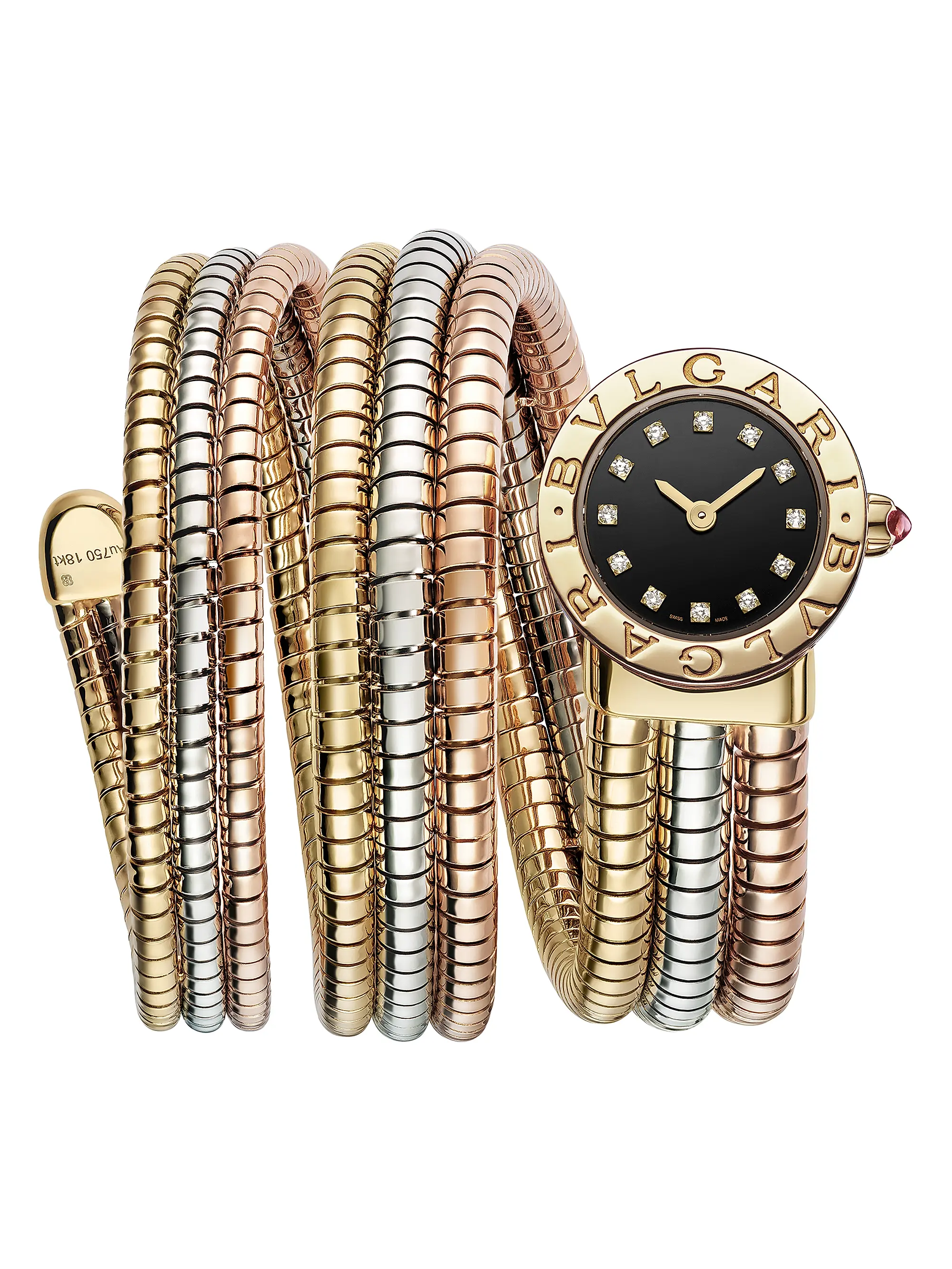 Tri-Tone 18k Gold &amp;amp; 0.13 Tcw Diamond Tubogas Wrap Watch/21mm