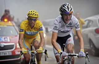 Andy Schleck (Saxo Bank) and Alberto Contador (Astana) were locked in a head-to-head duel on the Tourmalet.