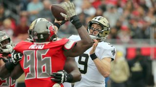 New Orleans Saints quarterback Drew Brees throws a pass against the Tampa Bay Buccaneers. He'll try to lead his team to a winning record Monday night against the Los Angeles Chargers. 