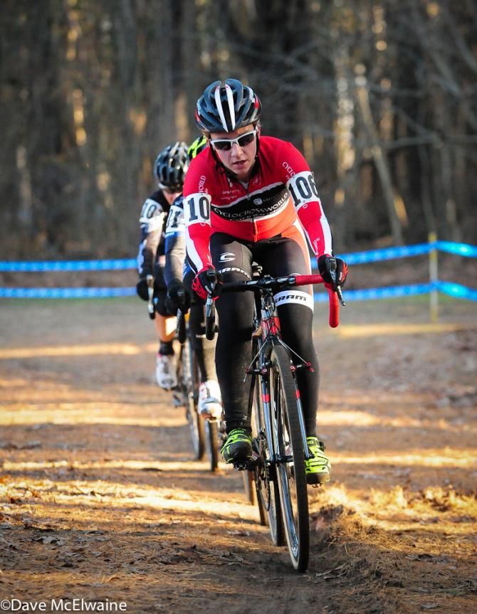 Emma White (Cyclocrossworld.com) leading Arley Kemmerer and Laura Van Gilder late in the race