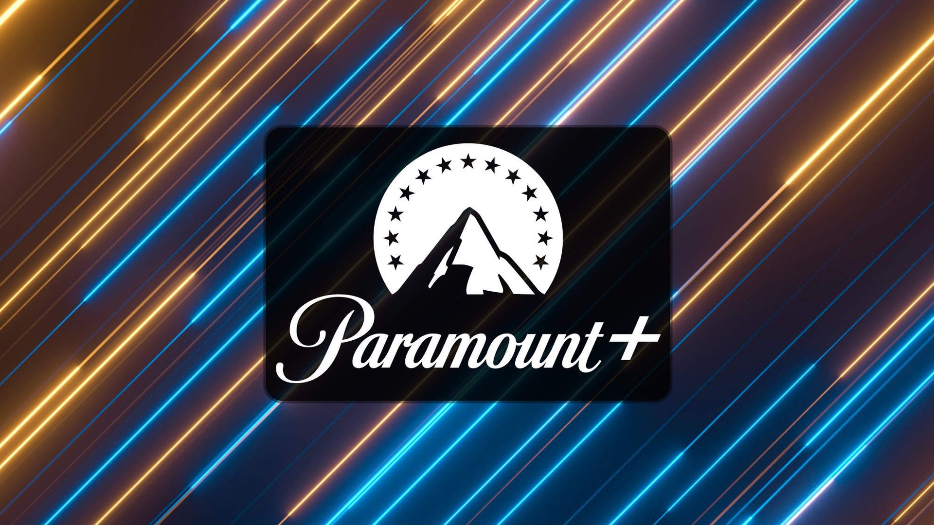 Paramount+ logo with yellow and blue lasers in background