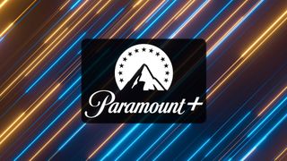 Paramount+ logo with yellow and blue lasers in background
