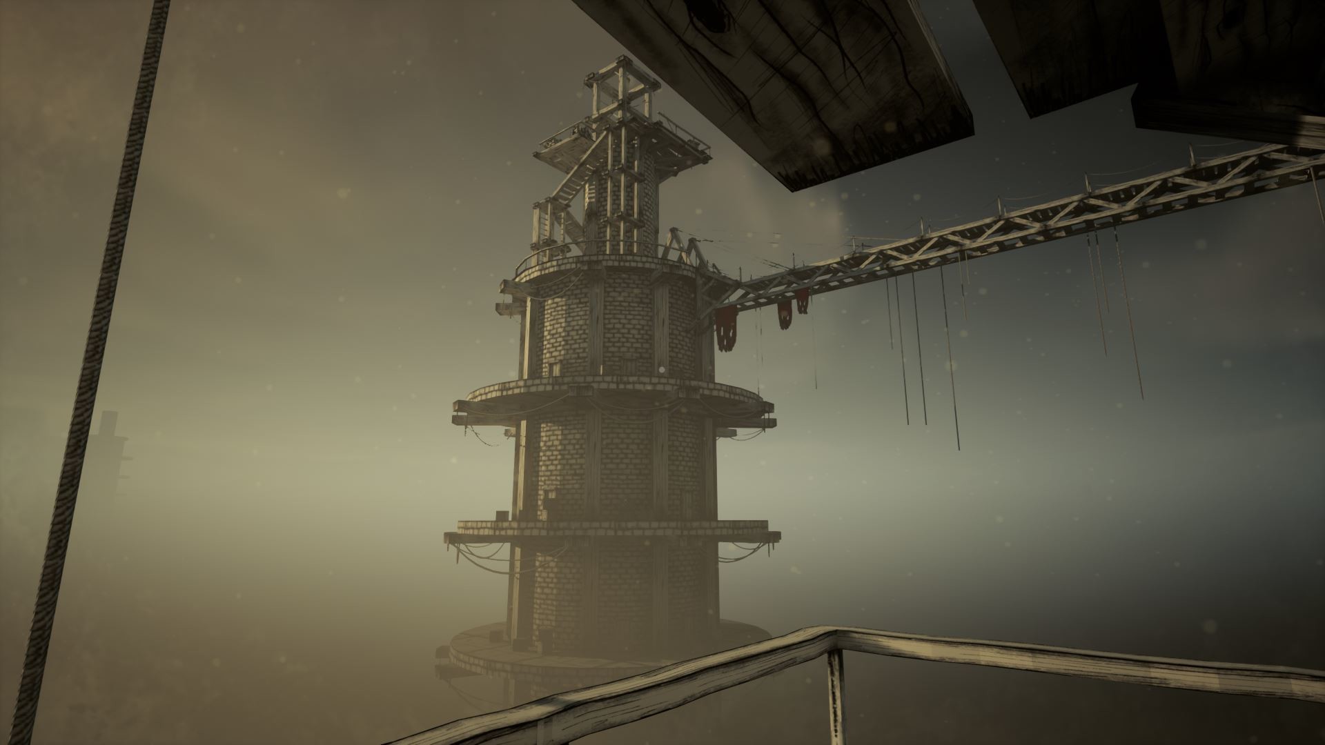 An image of imposing wood and stone towers from the game Cloud Climber.