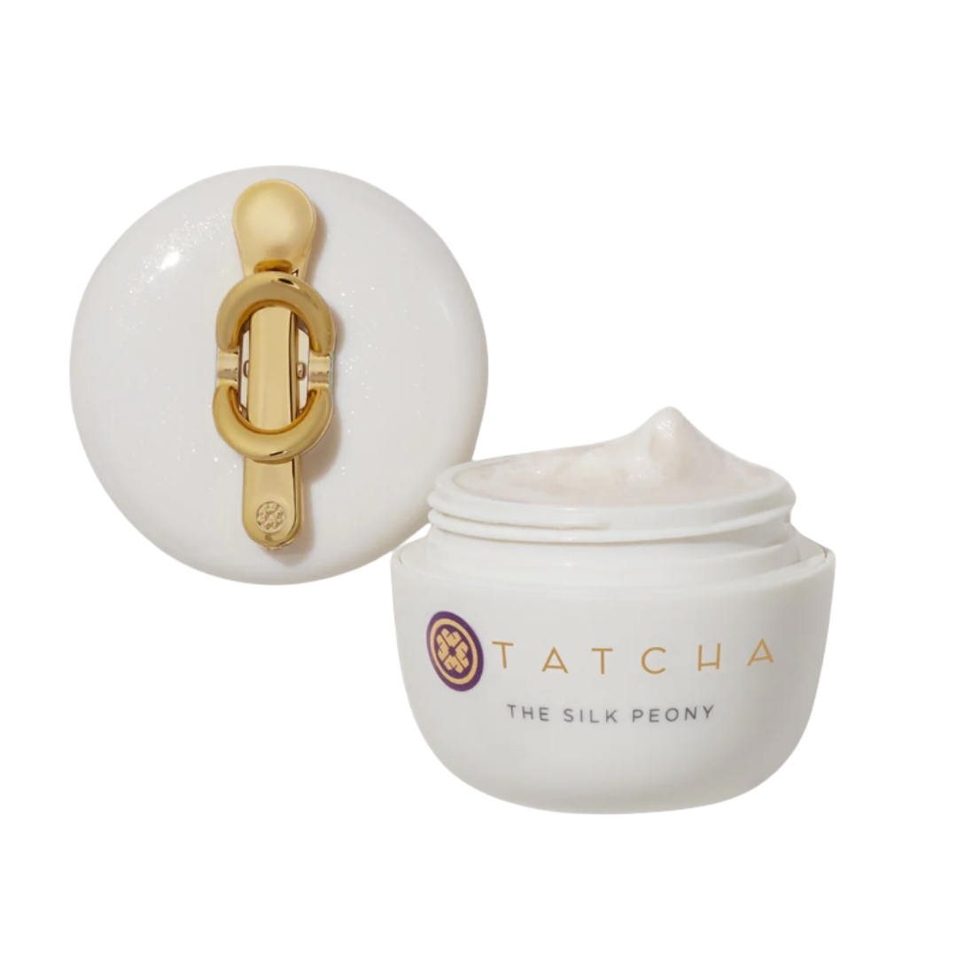 A product shot of the Tatcha The Silk Peony eye cream, on a white background
