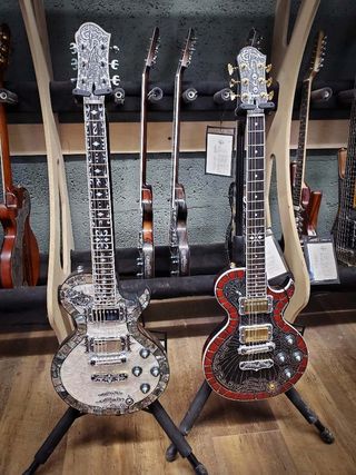 Two of Bibi’s Teye guitars: “They’re beautiful and they sound great!”