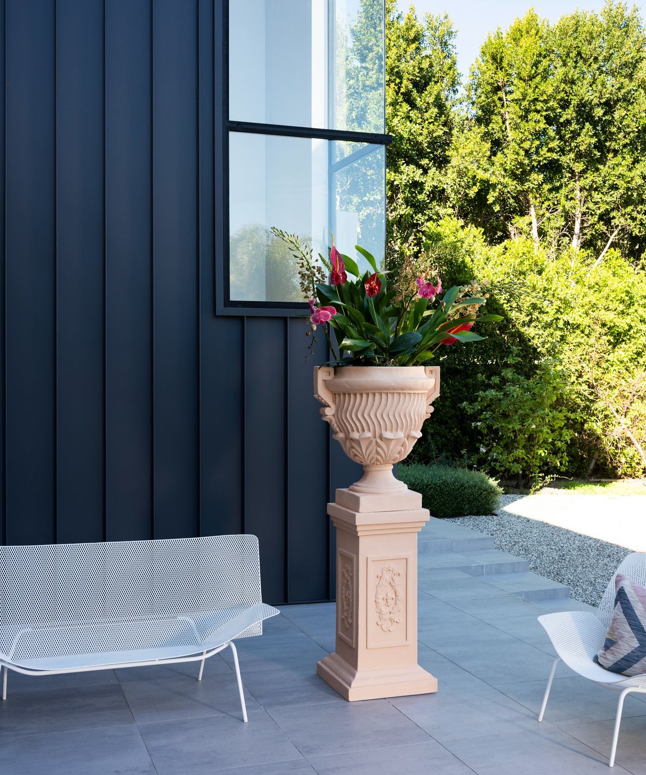 Outdoor dining table painted blue
