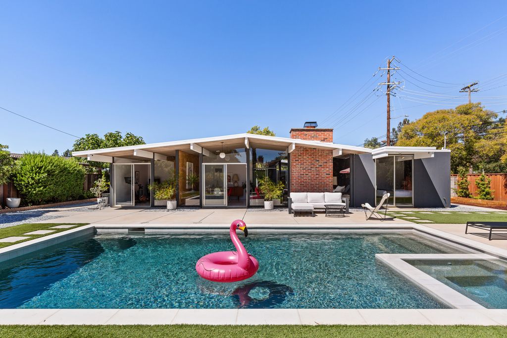 Modern house with a pink inflatable