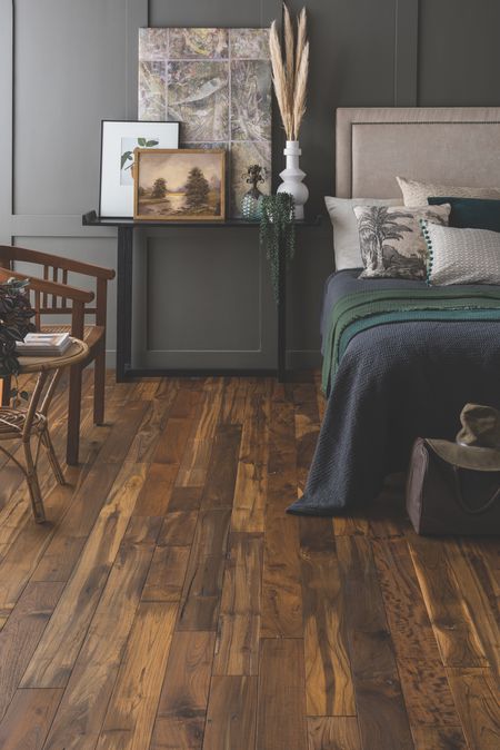 bedroom with dark wood floor and double bed