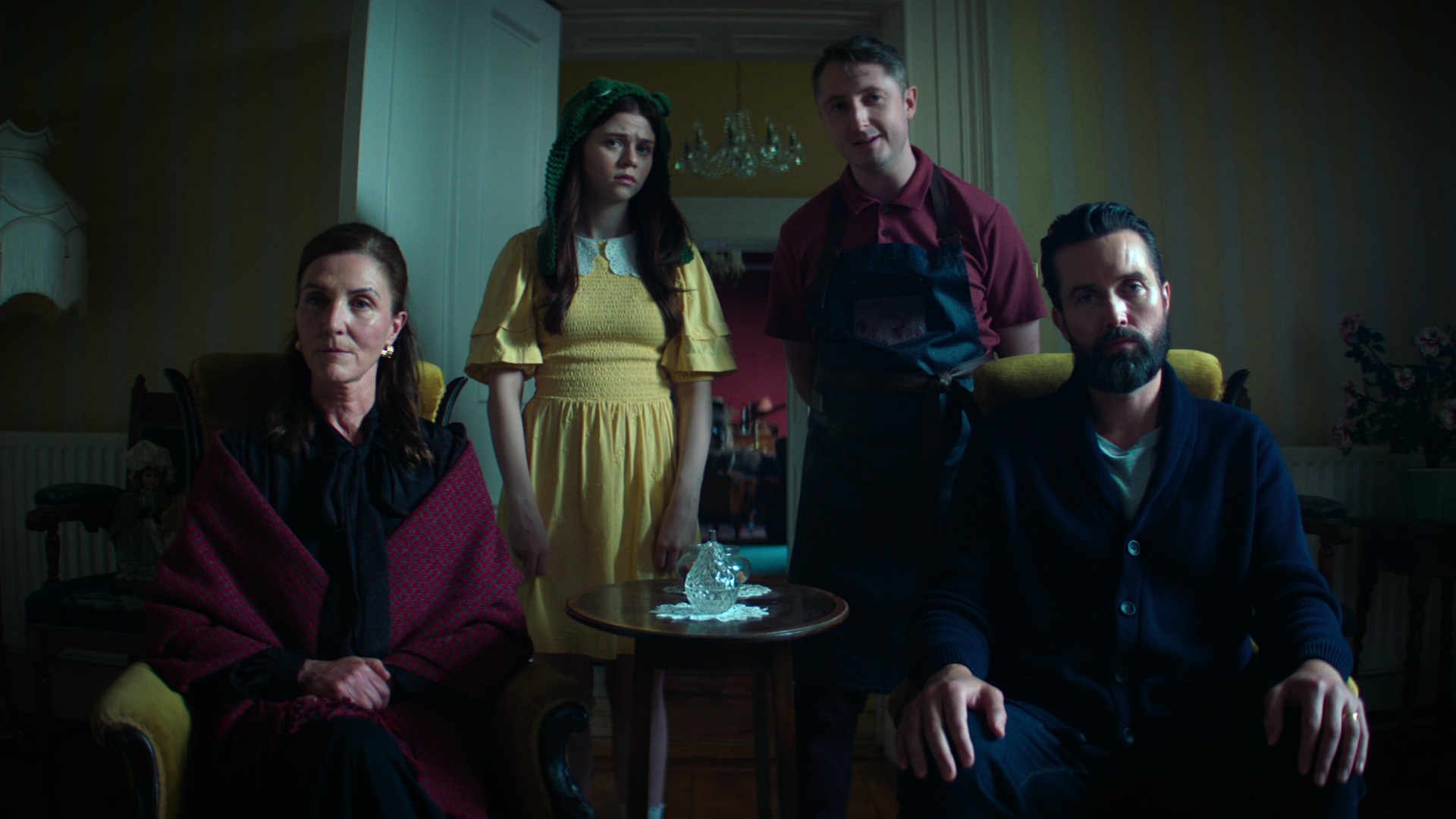 How To Get To Heaven From Belfast Season 1. L-R Michelle Fairely as Margo, Matilda Freeman as Maria, Ryan McParland as Feargal &amp;amp; Emmett J. Scanlan as Owen